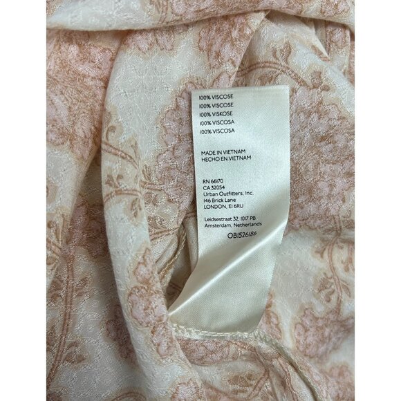 FREE PEOPLE Mia Tunic Top Sz M Pink Beige Floral VNeck Tie Front Viscose Woven - Picture 15 of 16